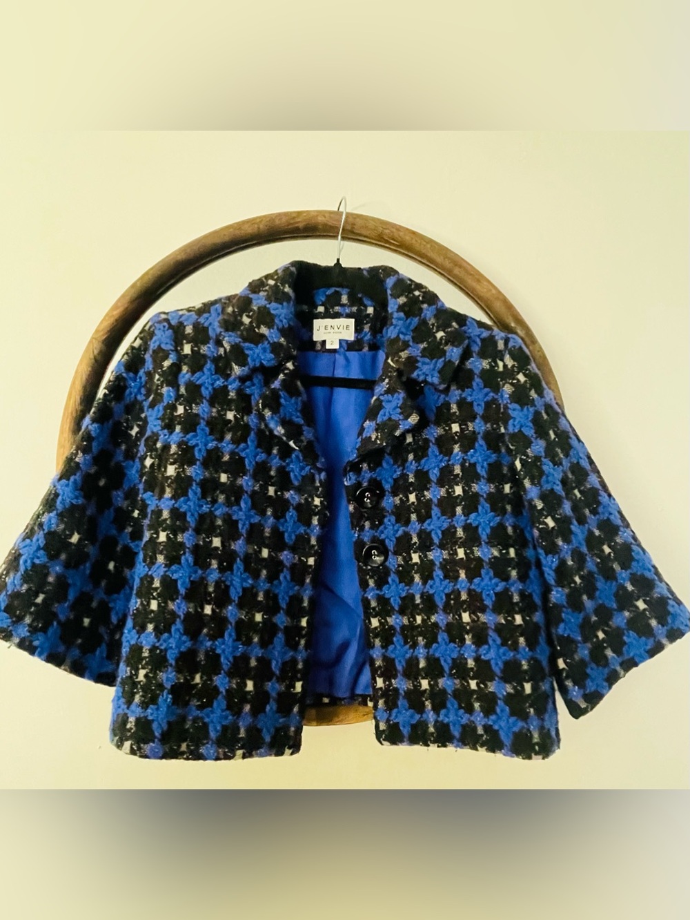 Blue & Black Tweed Cropped Jacket